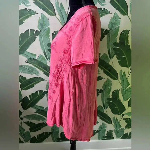 Caite Red Embroidered Short Sleeve Tunic Tee Top Size S - Picture 5 of 6